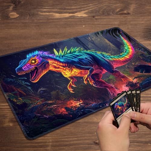 MTG Playmat Magic Card Playmat Game Mat,TCG & CCG Card Games Mat with Free Storage Bags Size 24 x 14 Inches (No with Zones,Dinosaur2)