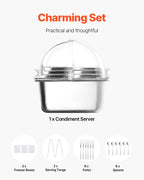 VEVOR Countertop Food Serving Display Container, 5 Pan Stainless Steel Food Serving Tray, Buffet Condiment Dispenser Display Rack with Clear Lid & 3 Freezer Boxes, for Restaurant Hotel Kitchen Party