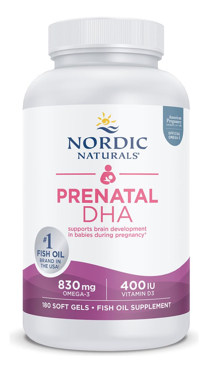 Nordic Naturals Prenatal DHA, Unflavored - 180 Soft Gels - 830 mg Omega-3 + 400 IU Vitamin D3 - Supports Brain Development in Babies During Pregnancy & Lactation - Non-GMO - 90 Servings