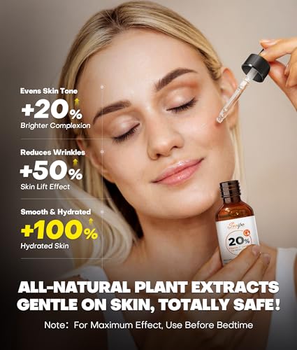 Pure Natural Skin Brightening & Anti Aging 20% Vitamin C Serum, Collagen Peptide Infused Face Serum for Deep Hydration, All-in-One Serum with Niacinamide, Retinol, Hyaluronic Acid, 2.02 Fl Oz