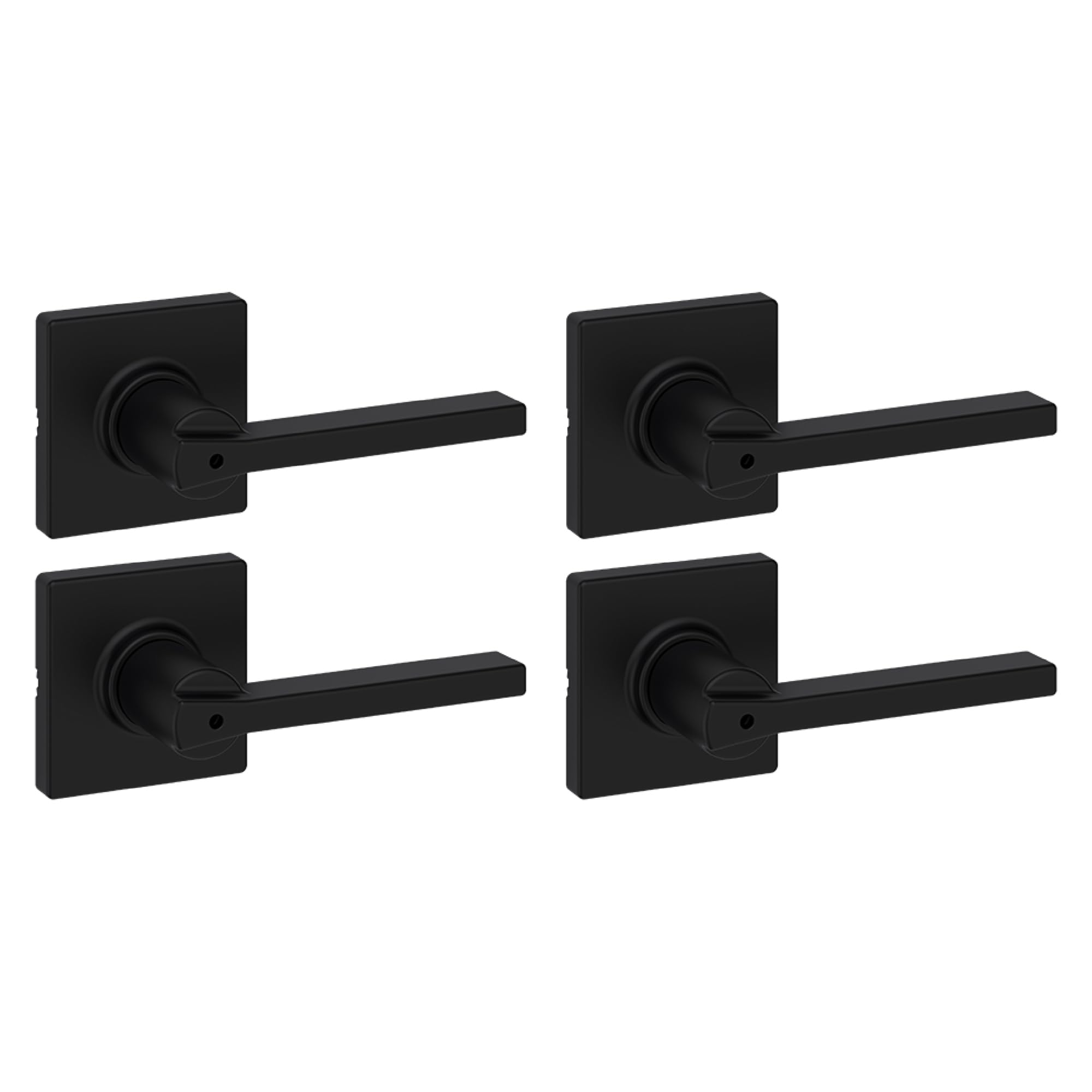Kwikset Casey Interior Privacy Door Handle with Lock 4 Pack, Door Lever for Bathroom and Bedroom, Matte Black Reversible Keyless Turn Lock, with Microban Protection