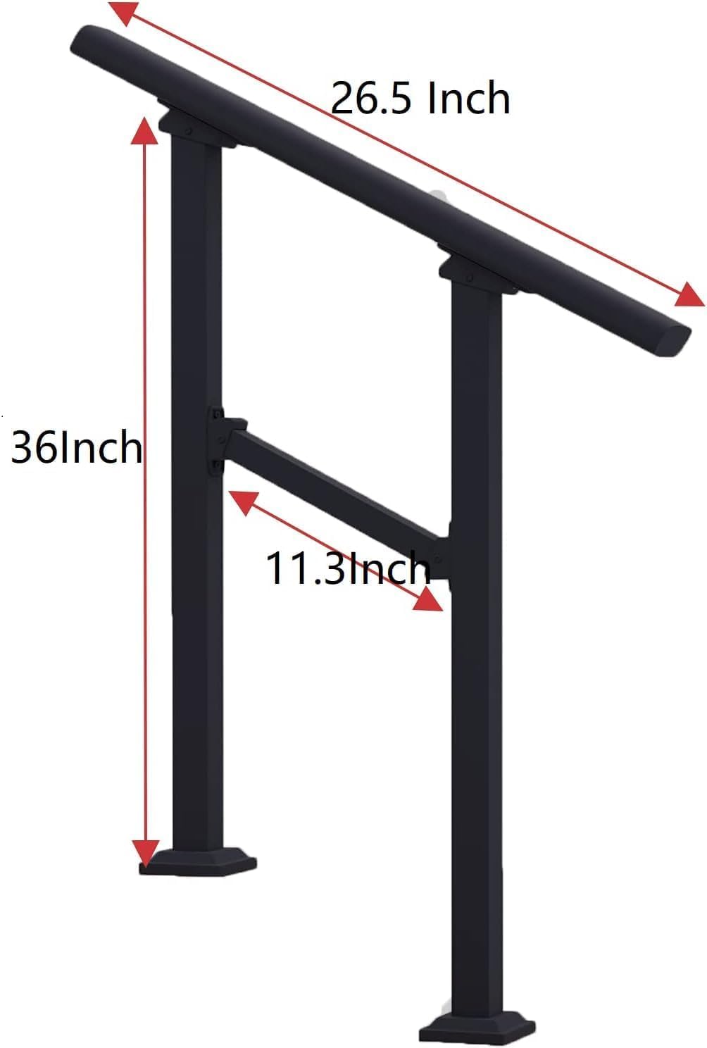 Hand Rails for Outdoor Steps，Stair Handrail & Indoor Stair Railing Kit，Railings for Outdoor Steps for Fence & Outdoor Steps (1, Black-Straight, 2 Step)