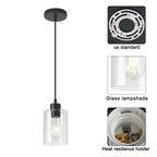 KLSS Modern Black Farmhouse Clear Glass Cylinder Pendant Light Fixture,Island Lights for Kitchen,Mini Pendant Lighting for Kitchen Island Decor - 4.75 Inch Shade 58 Inch Cord (Black 2 Pack)