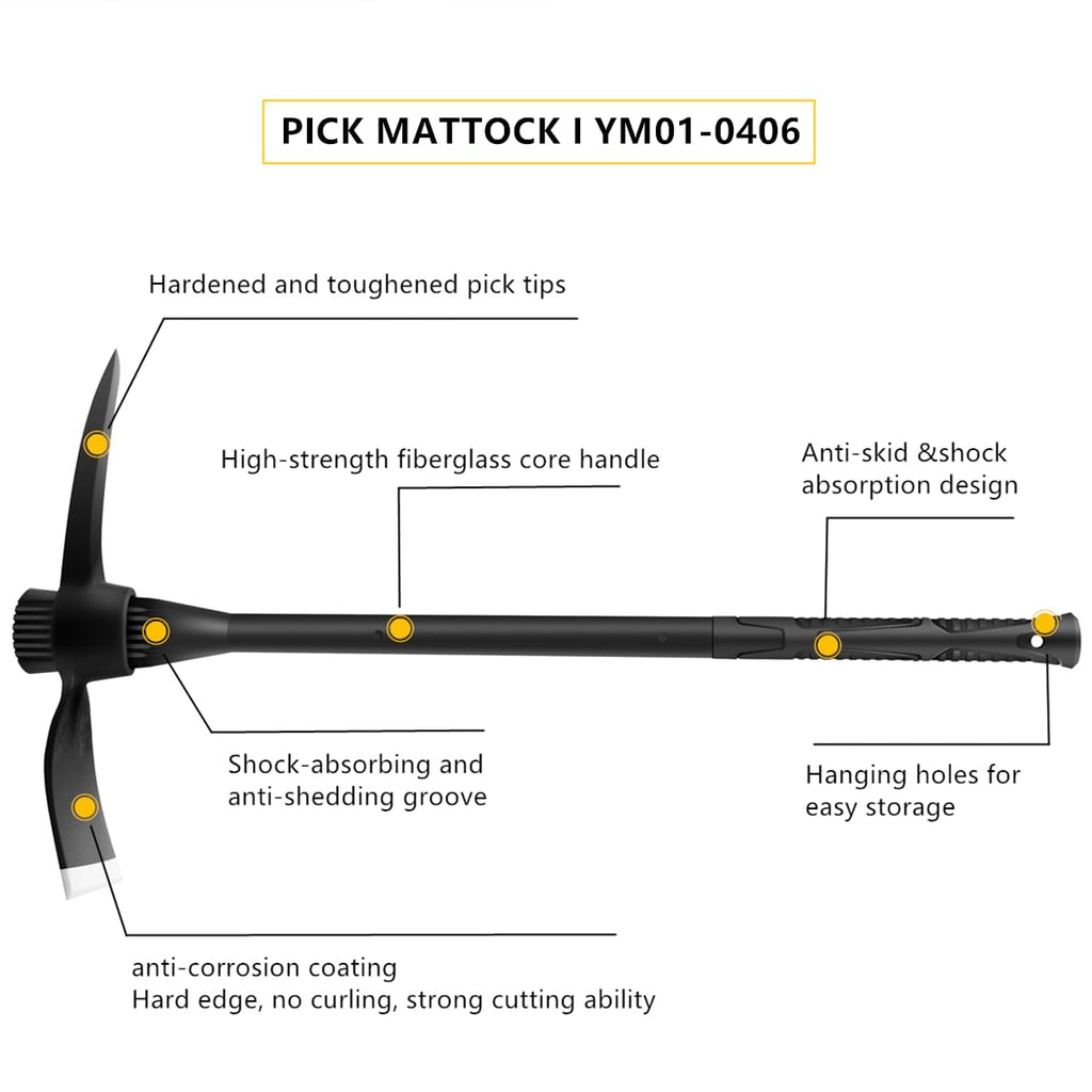 glorousamc Forged Adze Pick, Weeding Mattock Hoe Pick Mattock with Fiberglass Handle, Garden Pick, Great for Loosening Soil, Archaeological Projects (5LB-with 36" Fiberglass Handle)