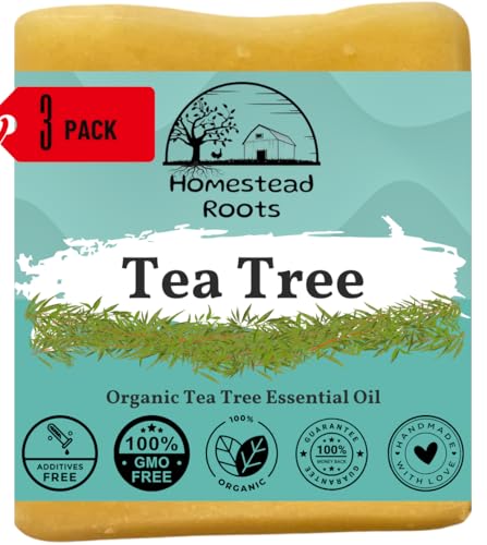 '-Tea Tree- Handcrafted with Grass-Fed Beef Tallow and Organic Oils - Scented with Organic Essential Oils - Artisanal Bar Soap - USA MADE - 3 Pack - Each Bar Unique