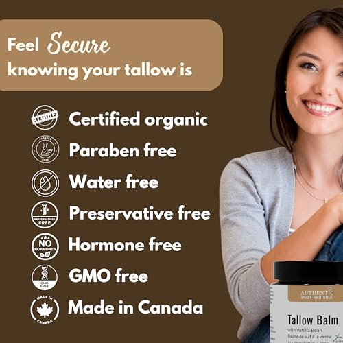 Organic Tallow Cream: Certified Grassfed Beef Tallow Balm with Vanilla, Patchouli and Frankincense. Certified Grassfed/Finished Beef Suet by AGW + Handmade by Authentic Body And Soul (Vanilla-4oz)