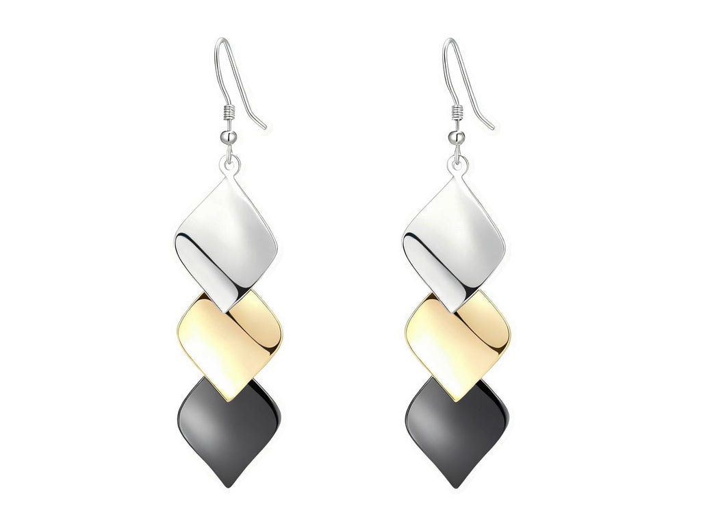 GLPAHA Tri-color Square shiny Drop Earrings for women 925 Sterling Silver Hooks