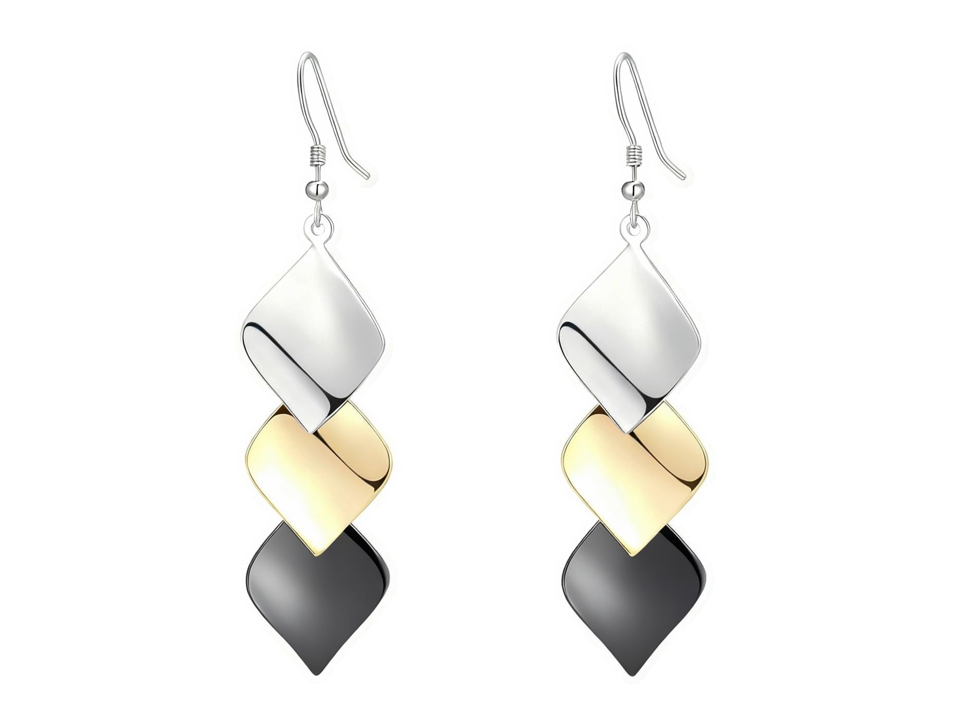 GLPAHA Tri-color Square shiny Drop Earrings for women 925 Sterling Silver Hooks