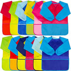 Zkptops 12 Pack Kids Art Smocks Waterproof Kid Painting Aprons Toddler Art Smock Kids Paint Smocks with Long Sleeve 3 Roomy Pockets for Age 3-7 Years
