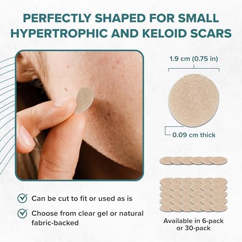 Epi-Derm Epi-Tab Circles Silicone Scar Sheets – Professional-Grade, Washable & Reusable Silicone Patches for Small Hypertrophic & Keloid Scars from Trauma, Liposuction & More - Natural, 6-Pack