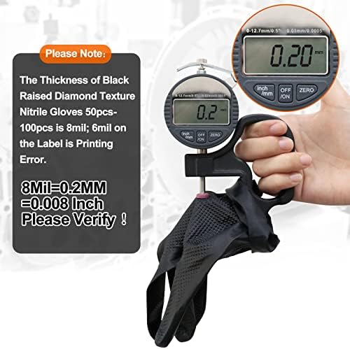 Wostar Black Nitrile Disposable Gloves Medium 8 Mil 100Pcs Latex & Powder-Free Industrial Raised Diamond Texture Black Gloves