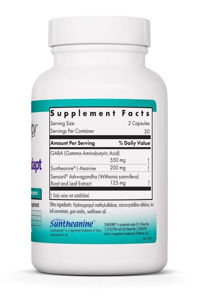 NutriCology ZenMind Adapt - 200 mg L-Theanine, 125 mg Ashwagandha & 550 mg GABA - Supports Stress Response and Calmness - Vegetarian Capsules - Hypoallergenic Formula - 30 Servings - 60 Capsules