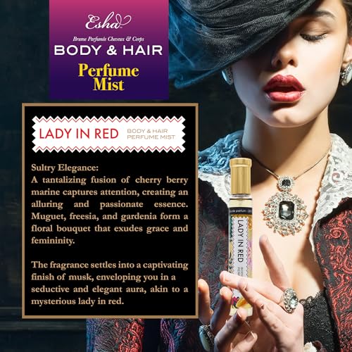 Esha Body & Hair Perfume Mist - Eau de Parfum for Women - Infused with Betaine - Cherry, Berry, and Ocean Surrounded in Musky Vanilla - (LADY IN RED)
