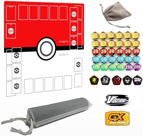 Playmat for Trading Card Game – 2-Player Trainer Mat with 37 Damage Counters and Professional Storage Bag
