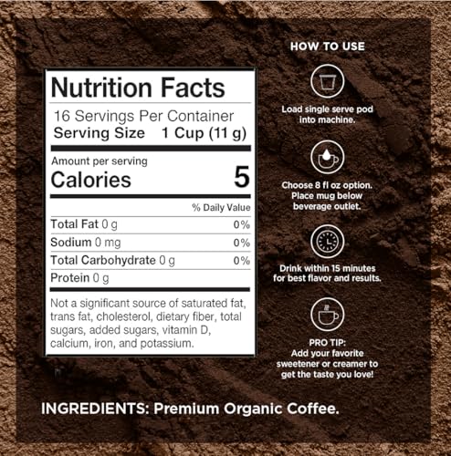 VitaCup Organic Perfect Dark Roast Decaf Coffee Pod for Pure & Clean Energy, Antioxidants, Low Acid, Peru Single Origin in Recyclable Single Serve Pod Compatible with Keurig K-Cup Brewers, 64 CT