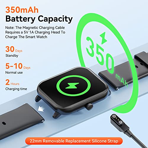 Smart Watch 1.96″ with Bluetooth Call Message Alert, Smart Watch for Men with Heart Rate Blood Pressure Blood Oxygen Sleep Body Temperature Monitoring, 350mAh with 100+ Sports Modes for iOS, Android