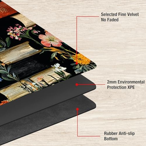 Playmats for Magic: The Gathering MTG Card Game Mat Plus 50 Pcs Card Sleeves, 24 x 14 inch TCG Mat with Stitched Edge for Commander Deck Duskmourn Board Game, Books and Flowers