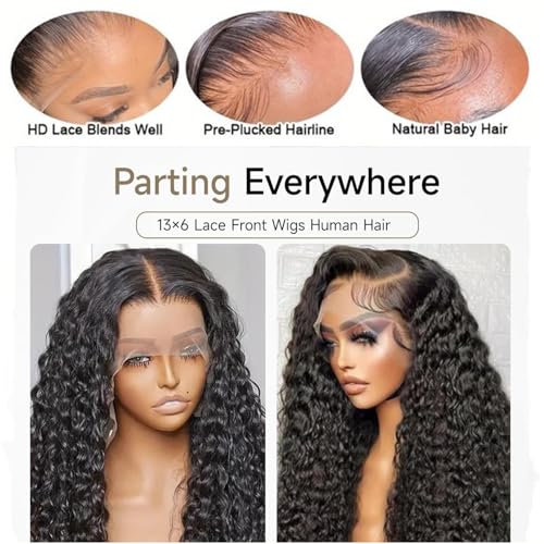 SODLIS 13x6 Deep Wave Lace Front Wigs Human Hair Pre PLucked 13x6 HD Lace Front Wigs Human Hair For Black Women Deep Curly Lace Front Wigs Human Hair Natural Color Glueless Wig（Natural Color，30 Inch）