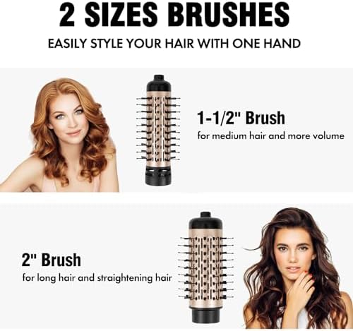 DAILYLIFE Rotating Hair Dryer Brush, Spinning Hair Dryer Brush with 2 Brushes (1.5" & 2"), Ionic Technology, Less Damage & Less Frizz