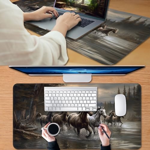 for MTG Game Playmat, for Magic TCG Rubber Play mat,Tabletop Card Playmats with Smooth Surface,Trading Card Inked Game Mat,Battle Game,Horses in River