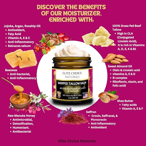 Whipped Tallow Balm - 100% Grass-Fed Beef Tallow, Pure Organic Moisturizer for Face & Body, Anti-Aging, Wrinkles, Fine Lines, Firming, Uneven Tone & Pigmentation - Handmade (2 Fl oz, Unscented)