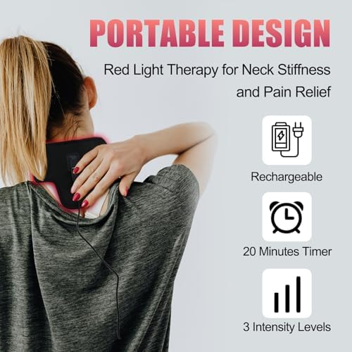 Red Light Therapy for Neck, Rechargeable 5000mAh Battery Infrared Red Light Therapy Belt for Body Wrist Leg Pain Relief, Portable Near Infrared Neck Wrap Devices at Home