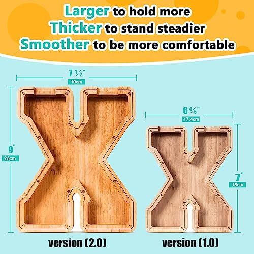 SummiDate Wooden Letter Piggy Bank| Piggy Bank for Boys Girls Toddler| Alphabet X Money Bank| Coin Bank Birthday Gift for Kids|Birthday Gift for Kids (X)