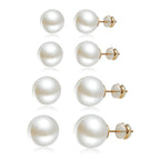 Sanglarst 4 Pairs Pearl Stud Earrings Sterling Silver Earring Flat Round