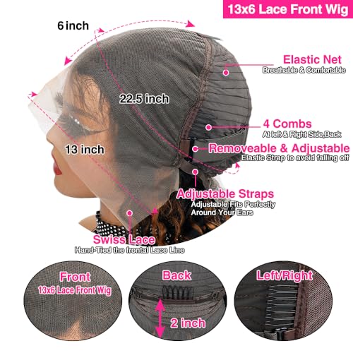 P1B/30 Highlight Ombre Lace Front Wig Human Hair Wigs for Women 250% Density 13x6 Deep Wave HD Lace Frontal Wig Pre Plucked P1B/30 Deep Curly Glueless Wigs Human Hair（#P1B/30,30Inch）