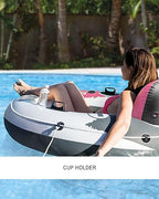 INTEX 58824EP River Run 1 Inflatable Floating Lounge: Comfortable Backrest – Built-in Cup Holders – Durable Grab Handles – All Around Grab Rope – 220lb Weight Capacity – Pink