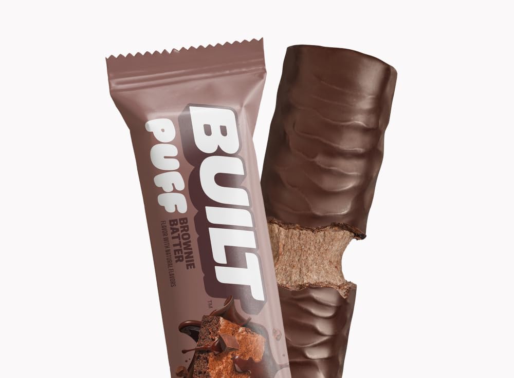 BUILT Bar Puff Protein Bars - Brownie Batter - 17g Protein Snack Bars with Collagen - Calorie Conscious & Gluten Free - 12 Count