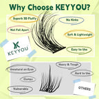 Lash Clusters 3D Effect Eyelash Clusters KEYYOU 144pcs D Curl 10mm Wispy Lashes Fluffy Cluster Lashes Natural Soft DIY Lash Extension(Radiance-D-10)