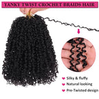 Unionbeauty 8 Packs Pre-looped Yanky Twist Crochet Braids Hair 8 Inch 30 Strands/PCS Natural Black Pre-twisted Passion Twist Boho Crochet Braid Hair with Curly Crochet Hair Senegalese Twist Braids 1B#