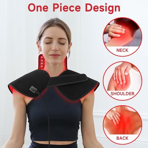 Red Infrared Light Neck Shoulder: Heating Red Light Therapy Device for Body Upper Back, 660nm&850nm Dual-chip LED Wearable Wrap Pad Pain Relief Muscle Relaxing for Women Men at Home