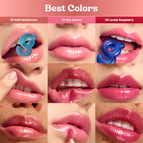 COLORGRAM Fruity Glass Tint 08 Lovely Raspberry | Korean Long Lasting & Waterproof Lip Stain | Glossy Dewy Lip Gloss, Highly Pigmented Raspberry Red Shade with Glowing effect 0.11 Oz.