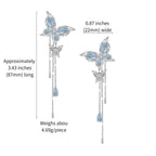Delicate butterfly chain edge Stylish blue flexible butterfly earrings personality silver long dangle earrings for women M3179