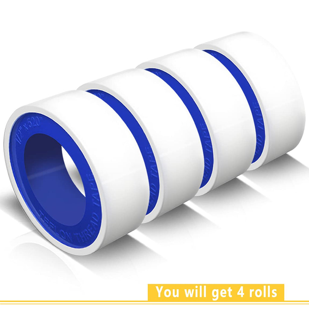 VOTMELL 4 Rolls 1/2 Inch(W) X 520 Inches(L) Teflon Plumbers Tape,Pipe Sealing & Plumbing Thread Tape,PTFE Water Sealant Seal for Shower Head,White
