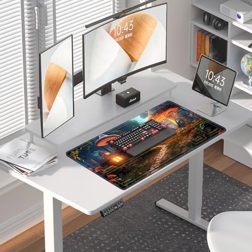 for MTG Playmat with Zones 24 x 14 inches for TCG Playmats Non-Slip Rubber Base Commander Play Mat for Magic The Gathering Playmat Iorcana Trading Card Game, A Magical Mushroom Village