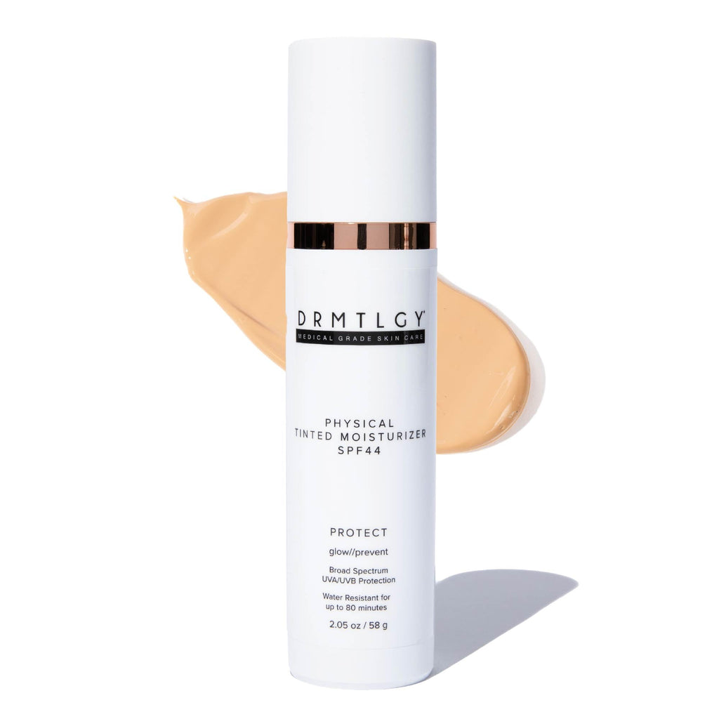 DRMTLGY Physical Tinted Moisturizer with SPF 44. Universal Tint. All-In-One Mineral Tinted Sunscreen and Foundation with Broad Spectrum Protection Against UVA and UVB Rays. FSA HSA Eligible (2.05 oz)