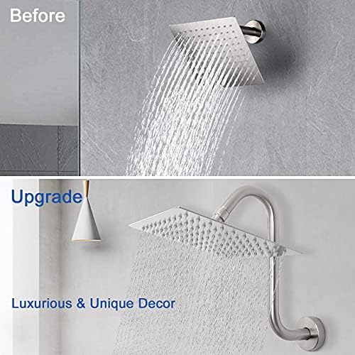 NearMoon S Shaped Shower Head Riser Pipe, Shower Extender Arm with Flange, Standard 1/2" Connection- Bathroom Accessory, 12 Inch (1 Pack, Brushed Nickel)