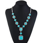 Bluegoog 3 Pieces Bohemian Turquoise Necklace for Women Western Jewelry Boho Necklace Set Vintage Pendant Long Choker Alloy Turquoise Dangle Earrings Layered Bracelets