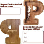 Summidate Customized Name Extra Large Wooden Piggy Bank for Kids Boys Girls Alphabets Letter A-Z Coins Bills Money Change Saving Box Clear Cover (Laser Engraved) Educational Toys 12"- Letter P