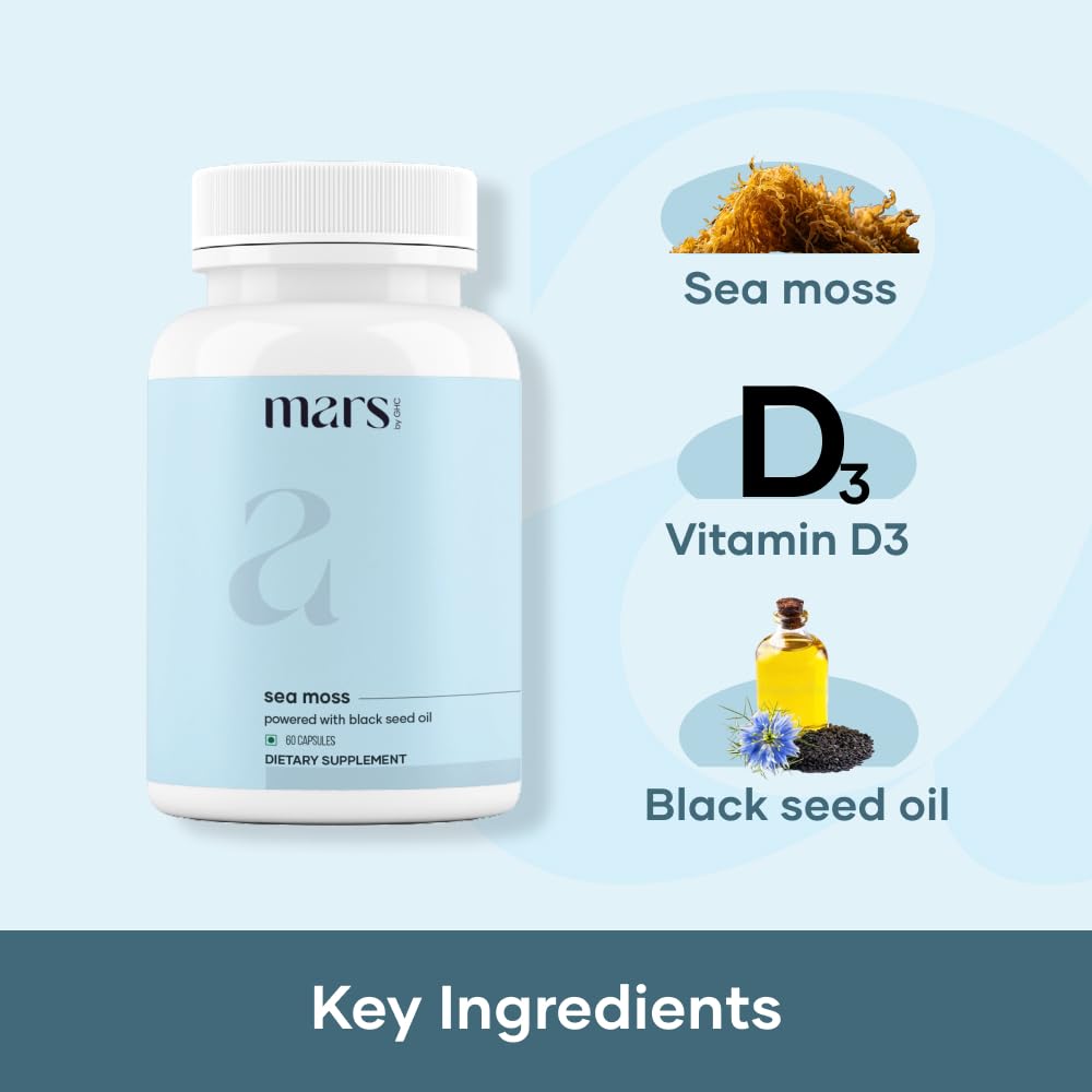 Mars Sea Moss Caps Surge Natural (60N) | Packed with 84 Essential Minerals | Powered with Black Seed Oil, Surgemax & Vitamin D3 | Overall Well-Being - Pack of 3