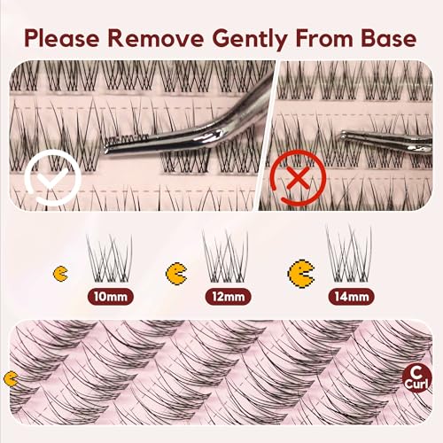 Lash Clusters 120Pcs Invisible Band Natural Eyelash Clusters 10-14mm C Curl Lash Extensions DIY Individual Cluster Lashes Thin & Clear Band False Eyelashes(CB122)