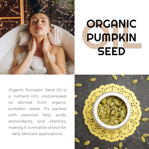 Organic Pumpkin Seed Oil Cold-Pressed Unrefined from Premium Nature, 100% Pumpkin Seed Oil for Hair Growth Pure Pumpkin Oil for Skin and Face Hair Oil Aceite de semilla de calabaza para el cabello 4oz