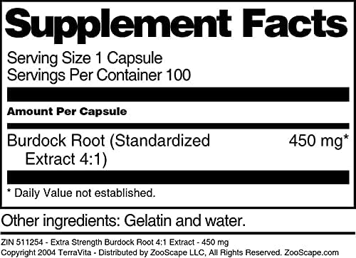 Extra Strength Burdock Root 4:1 Extract - 450 mg (100 Capsules, ZIN: 511254) - 2 Pack