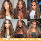 13x6 Ombre Lace Front Wigs Human Hair Pre Plucked 180 Density Honey Blonde Curly Wigs Human Hair 13x6 Deep Wave HD Lace Frontal Wigs Human Hair for Women with Baby Hair 26 inch