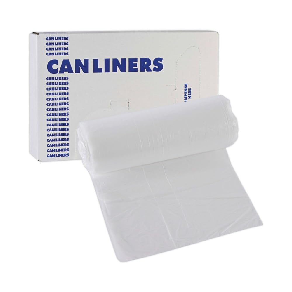 Boardwalk 16 Gallon High-Density Can Liners - 1000 Count Bulk Commercial Trash Bags, 6 Micron Star-Seal, Coreless Perforated Roll, Clear (24"x33")