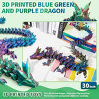 Large 3D Printed Dragon,30 Inch 3D Dragon Toys,Bigger Fidget Crystal Animals Toys, 3D Printed Articulated Animals for Home Office Car Desk Decor(Blue Green Purple)