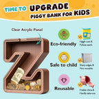 Summidate Wooden Letter Piggy Bank, Extra Thick Large Capacity Piggy Bank for Kids Boys Girls Toddler, Alphabet Z Money Bank| Coin Box Birthday, Christmas, Festival